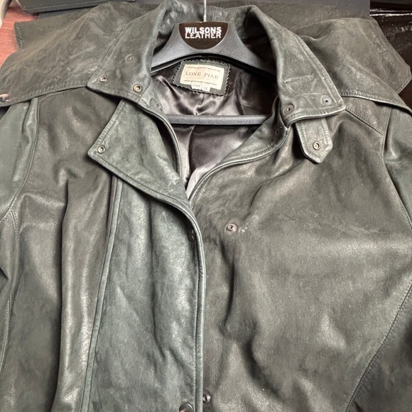 Lone Pine Black Leather Suede Coat Western Cowboy Duster Size M - Picture 9 of 10